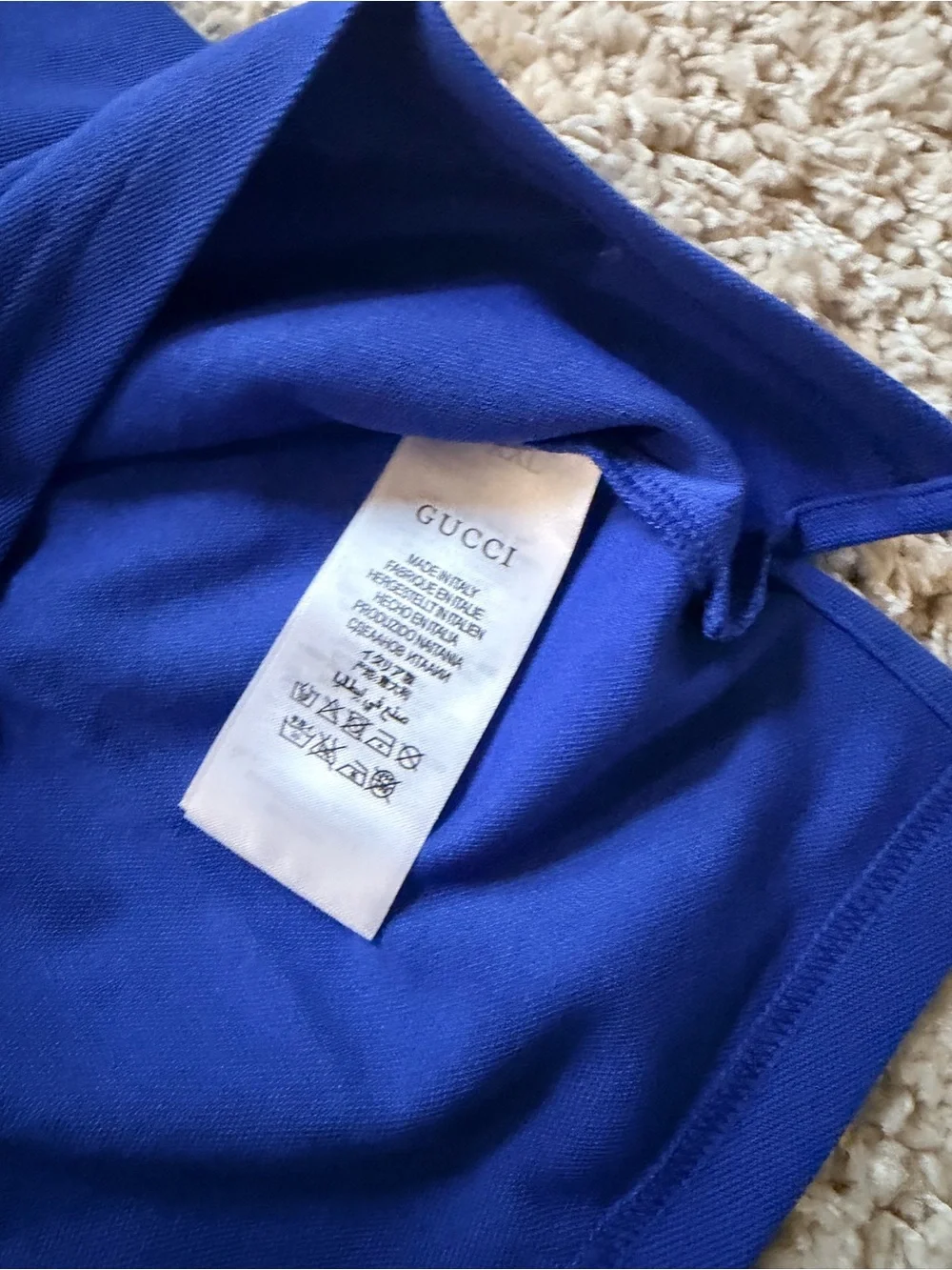 Gucci Men's Cobalt Blue Polo with Contrast Stripe Collar